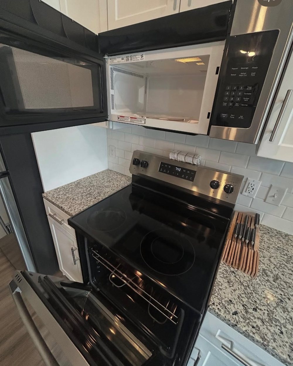 A stove, oven and microwave cleaned to like new condition